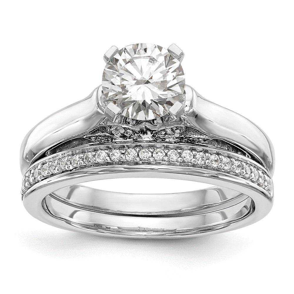14k White Gold Peg Set 1/10 carat Diamond Leaf Design Semi-mount Solitaire Engagement Ring
