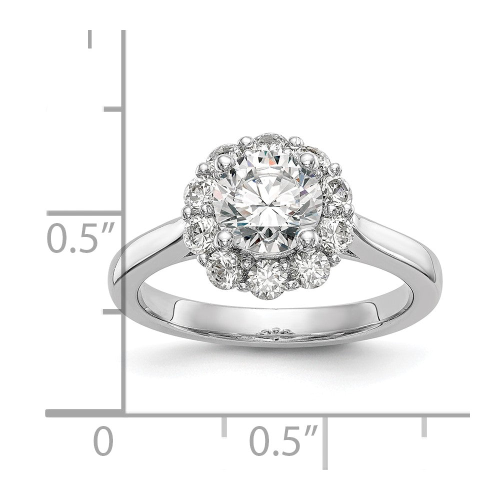 14k White Gold Halo (Holds 1 carat (6.5mm) Round Center ) Engagement Ring Mounting