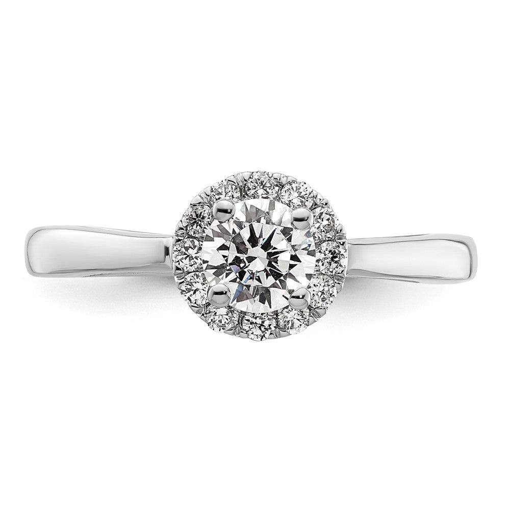 14k White Gold 1/2 carat Lab Grown Diamond VS/SI+ G+ Round Complete Halo Engagement Ring
