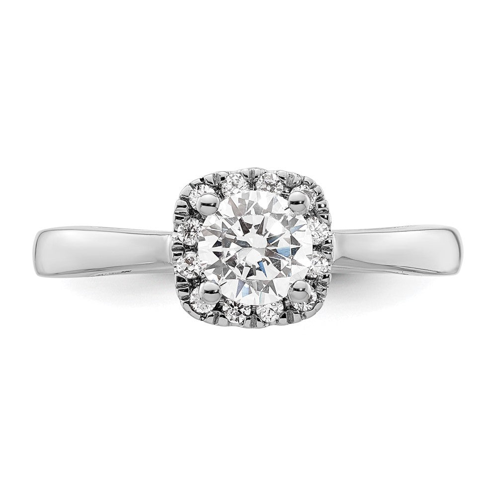 14k White Gold Halo (Holds 1/2 carat (5.2mm) Round Center) 1/8 carat Diamond Semi-mount Engagement Ring
