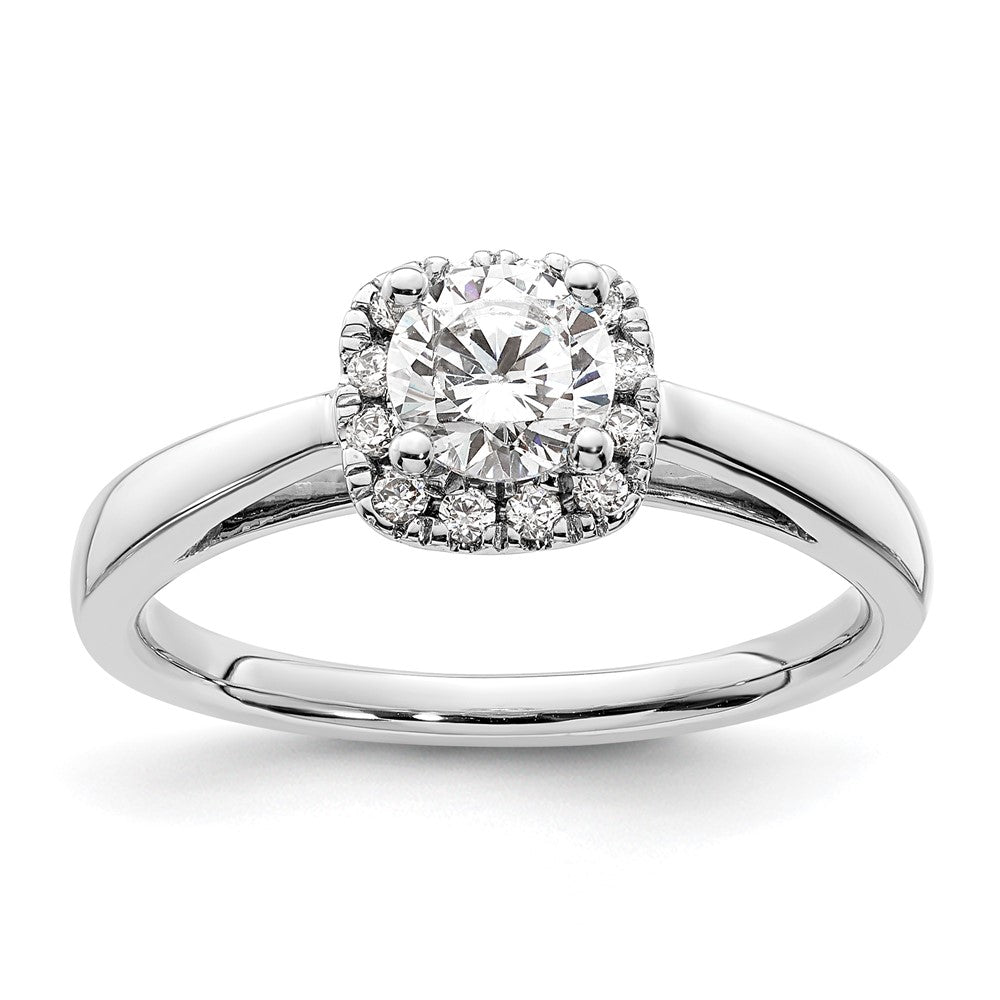 14k White Gold Halo (Holds 1/2 carat (5.2mm) Round Center) 1/8 carat Diamond Semi-mount Engagement Ring