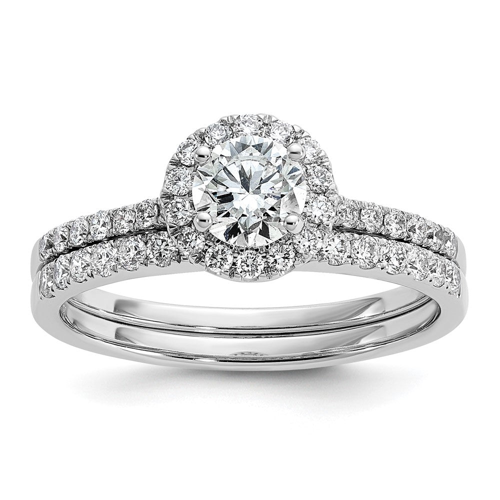 14k White Gold Halo (Holds 1/2 carat (5.2mm) Round Center) 1/4 carat Diamond Semi-mount Engagement Ring