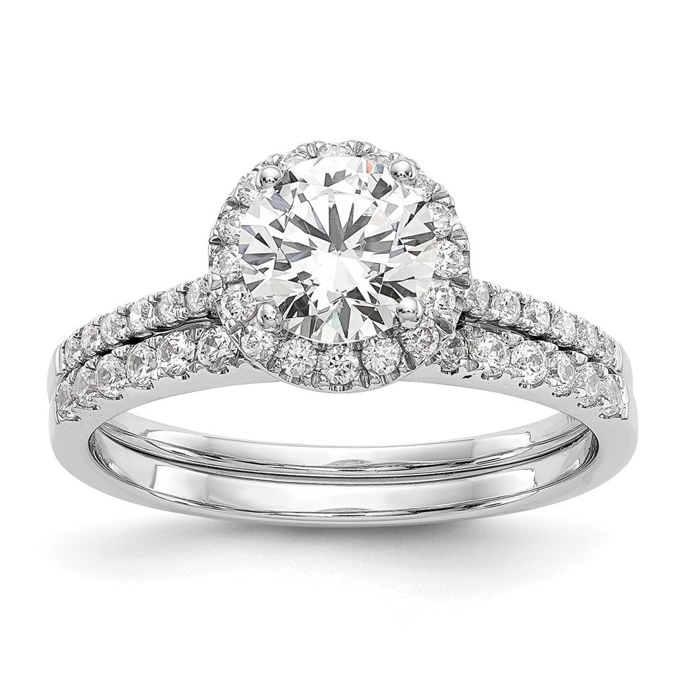 14k White Gold Halo (Holds 1 carat (6.5mm) Round Center) 1/4 carat Diamond Semi-mount Engagement Ring