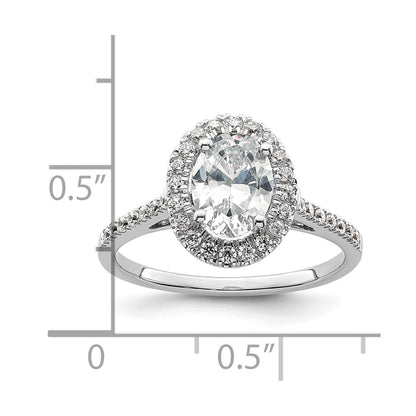 14k White Gold Halo (Holds 2 carat (8.5x6.5mm) Oval Center) 1/3 carat Diamond Semi-mount Engagement Ring