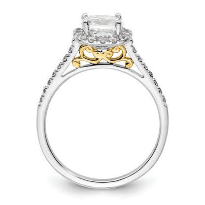 14k Two-tone Halo (Holds 1.5 carat (6.5mm) Cushion Center) 1/4 carat Diamond Semi-mount Engagement Ring