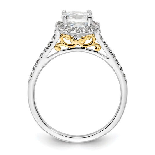 14k Two-tone Halo (Holds 1.5 carat (6.5mm) Cushion Center) 1/4 carat Diamond Semi-mount Engagement Ring