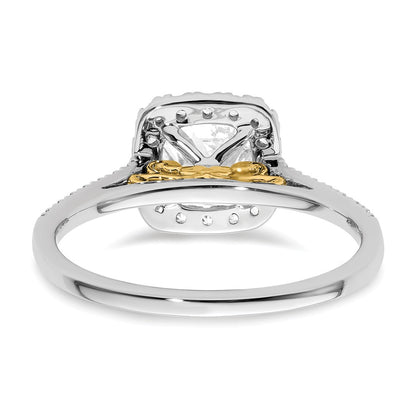 14k Two-tone Halo (Holds 1.5 carat (6.5mm) Cushion Center) 1/4 carat Diamond Semi-mount Engagement Ring
