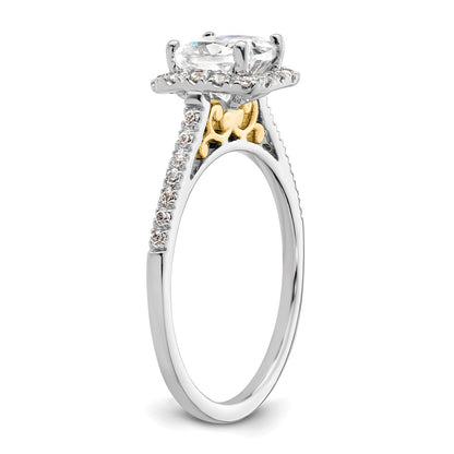 14k Two-tone Halo (Holds 1.5 carat (6.5mm) Cushion Center) 1/4 carat Diamond Semi-mount Engagement Ring