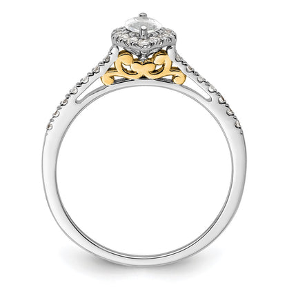 14k Two-tone Halo (Holds 1/2 carat (8x4mm) Marquise Center) 1/4 carat Diamond Semi-mount Engagement Ring