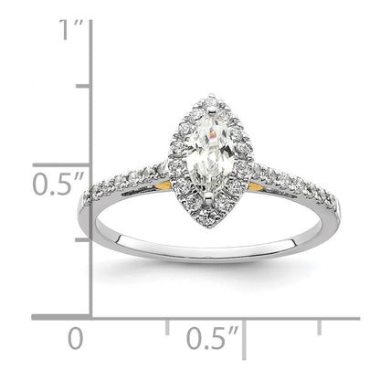 14k Two-tone Halo (Holds 1/2 carat (8x4mm) Marquise Center) 1/4 carat Diamond Semi-mount Engagement Ring