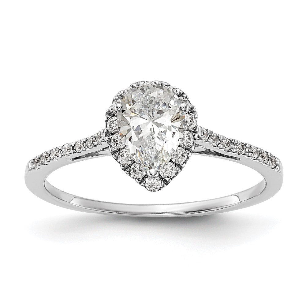 14k White Gold Halo (Holds 1.5 carat (9x6mm) Pear Center) 1/4 carat Diamond Semi-mount Engagement Ring