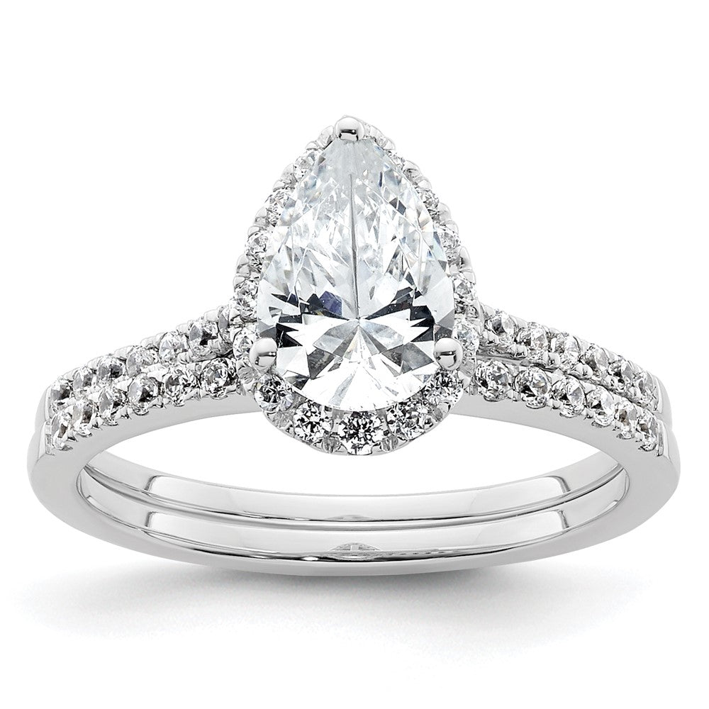 14k White Gold Halo (Holds 1.5 carat (9x6mm) Pear Center) 1/4 carat Diamond Semi-mount Engagement Ring
