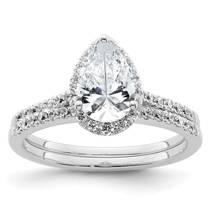 14k White Gold Halo (Holds 1.5 carat (9x6mm) Pear Center) 1/4 carat Diamond Semi-mount Engagement Ring