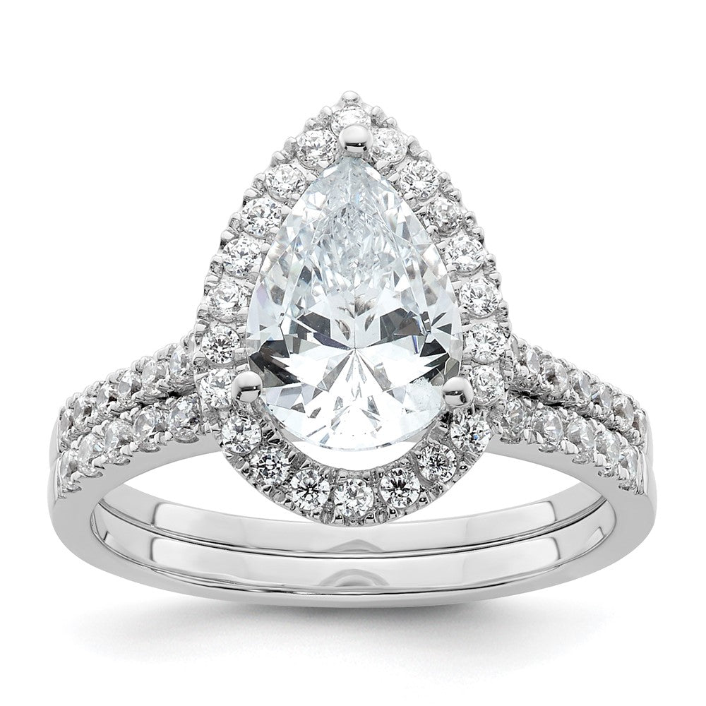 14k White Gold Halo (Holds 2 carat (10x7mm) Pear Center) 1/3 carat Diamond Semi-mount Engagement Ring
