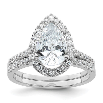 14k White Gold Halo (Holds 2 carat (10x7mm) Pear Center) 1/3 carat Diamond Semi-mount Engagement Ring