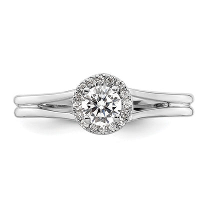 14k White Gold Halo (Holds 1/4 carat (4mm) Round Center) 1/20 carat Diamond Semi-mount Split Shank Engagement Ring