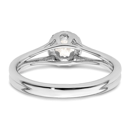 14k White Gold Halo (Holds 1/4 carat (4mm) Round Center) 1/20 carat Diamond Semi-mount Split Shank Engagement Ring