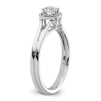 14k White Gold Halo (Holds 1/4 carat (4mm) Round Center) 1/20 carat Diamond Semi-mount Split Shank Engagement Ring