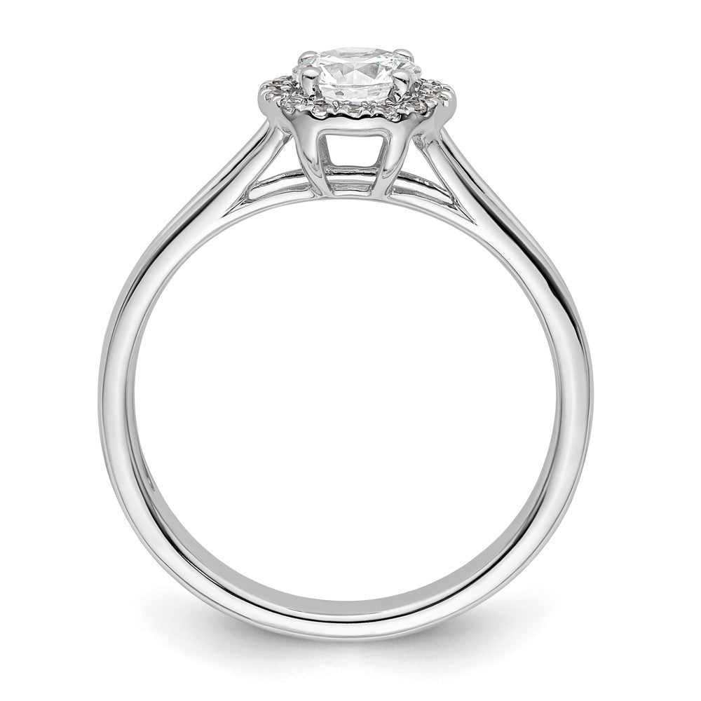 14k White Gold Halo (Holds 1/2 carat (5.2mm) Round Center) 1/10 carat Diamond Semi-mount Split Shank Engagement Ring