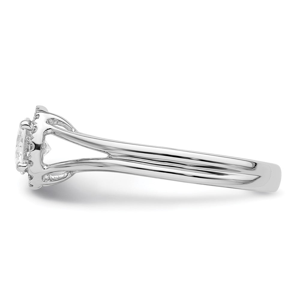 14k White Gold Halo (Holds 1/2 carat (5.2mm) Round Center) 1/10 carat Diamond Semi-mount Split Shank Engagement Ring