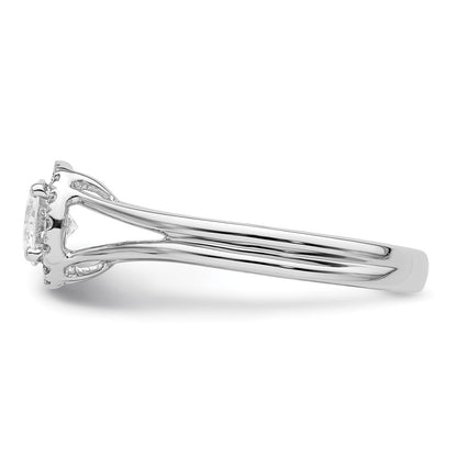14k White Gold Halo (Holds 1/2 carat (5.2mm) Round Center) 1/10 carat Diamond Semi-mount Split Shank Engagement Ring