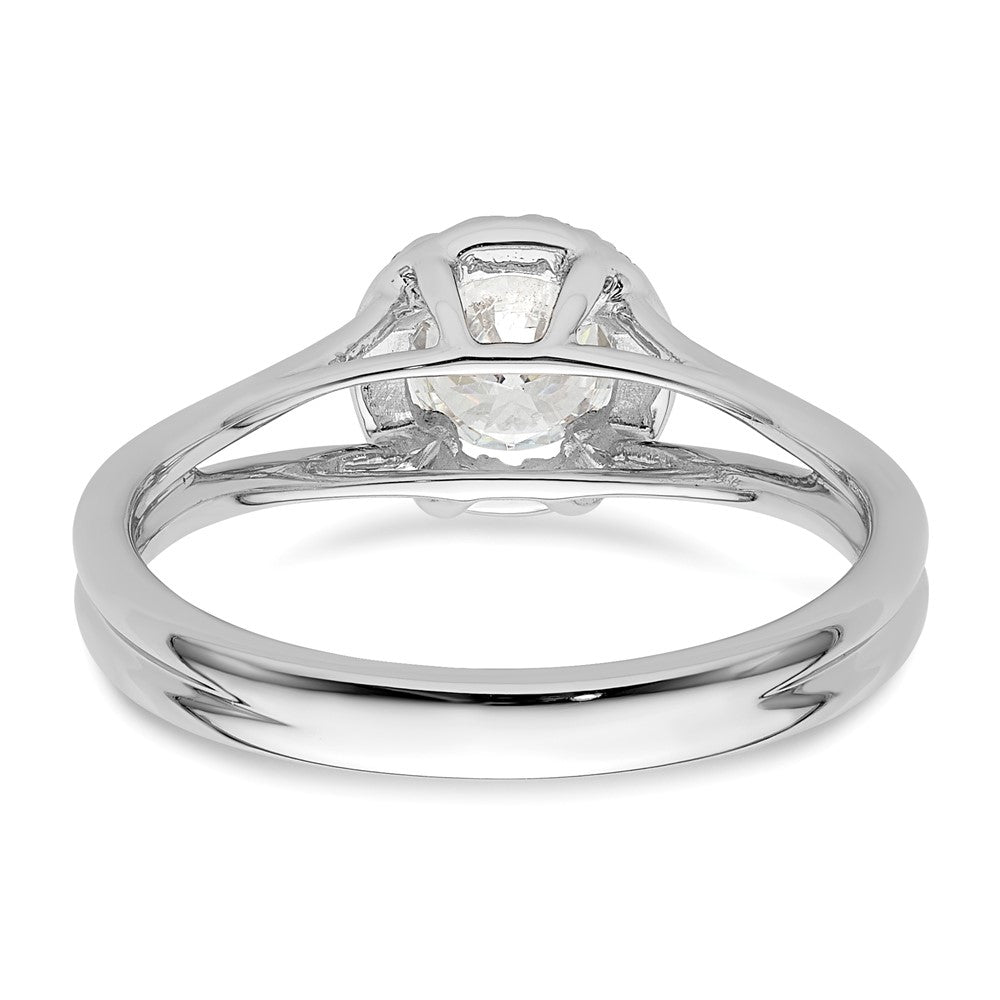 14k White Gold Halo (Holds 1/2 carat (5.2mm) Round Center) 1/10 carat Diamond Semi-mount Split Shank Engagement Ring