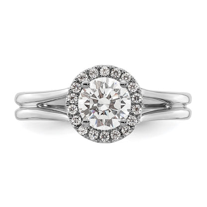 14k White Gold Halo (Holds 3/4 carat (5.7mm) Round Center) 1/10 carat Diamond Semi-mount Split Shank Engagement Ring