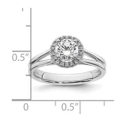 14k White Gold Halo (Holds 3/4 carat (5.7mm) Round Center) 1/10 carat Diamond Semi-mount Split Shank Engagement Ring