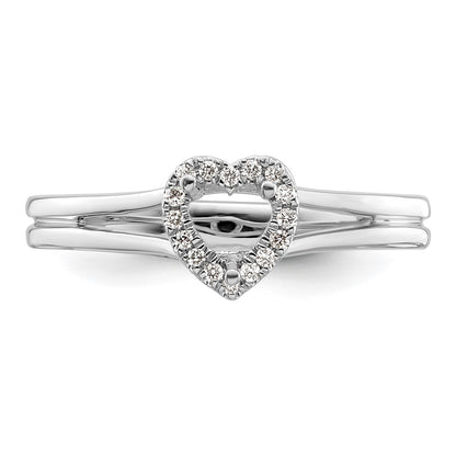 14k White Gold Halo (Holds 1/4 carat (4.2mm) Heart Center) 1/20 carat Diamond Semi-mount Split Shank Engagement Ring