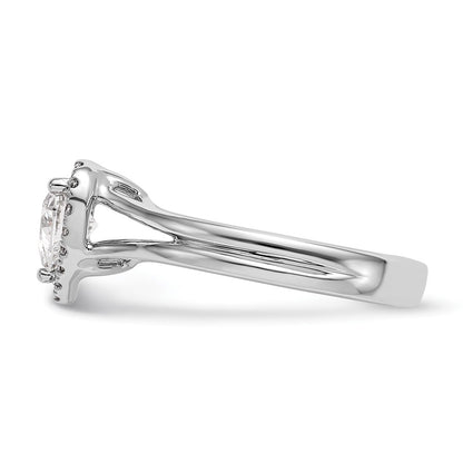 14k White Gold Halo (Holds 1 carat (6.6mm) Heart Center) 1/8 carat Diamond Semi-mount Split Shank Engagement Ring