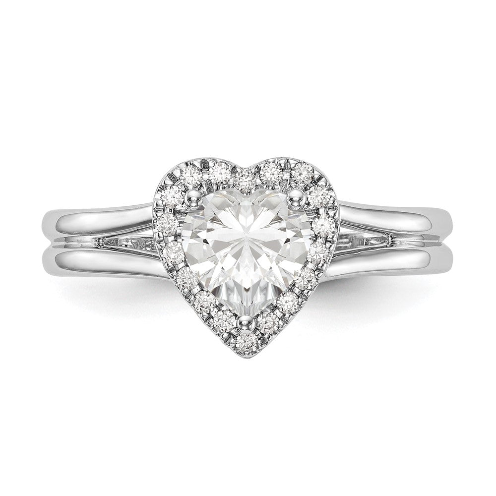 14k White Gold Halo (Holds 1 carat (6.6mm) Heart Center) 1/8 carat Diamond Semi-mount Split Shank Engagement Ring