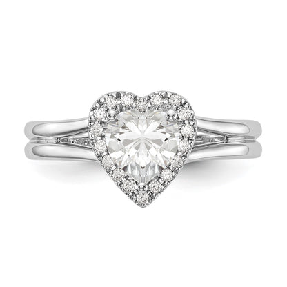 14k White Gold Halo (Holds 1 carat (6.6mm) Heart Center) 1/8 carat Diamond Semi-mount Split Shank Engagement Ring