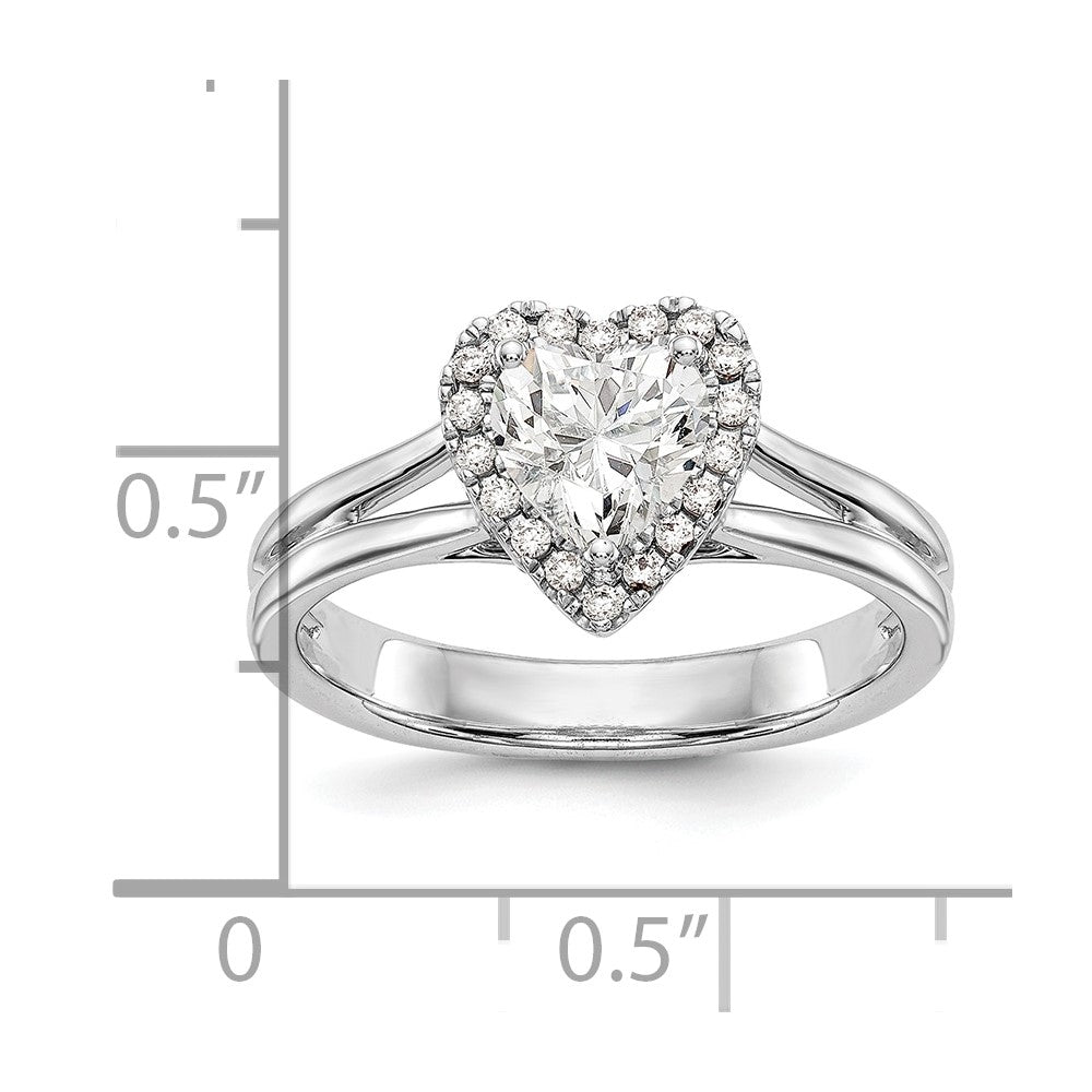 14k White Gold Halo (Holds 1 carat (6.6mm) Heart Center) 1/8 carat Diamond Semi-mount Split Shank Engagement Ring
