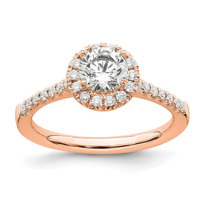 14k Rose Gold 3/4 carat Lab Grown Diamond VS/SI+ G+ Round Complete Size 9 Halo Engagement Ring