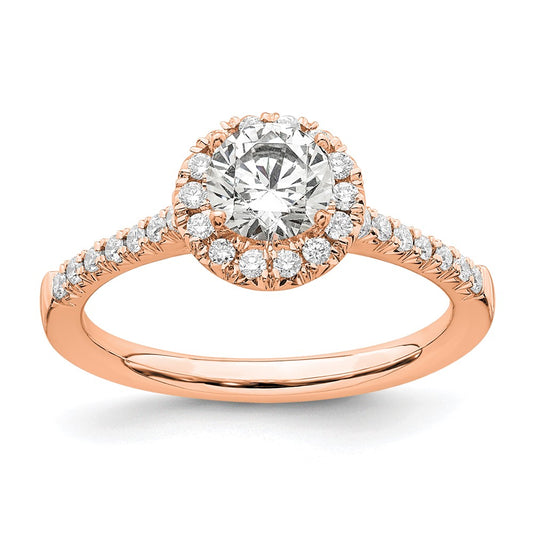 14k Rose Gold 3/4 carat Lab Grown Diamond VS/SI+ G+ Round Complete Size 9 Halo Engagement Ring