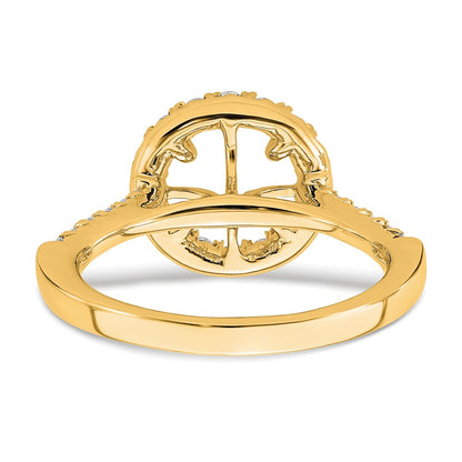 14k Yellow Round Halo Engagement Diamond Semi-mount Ring