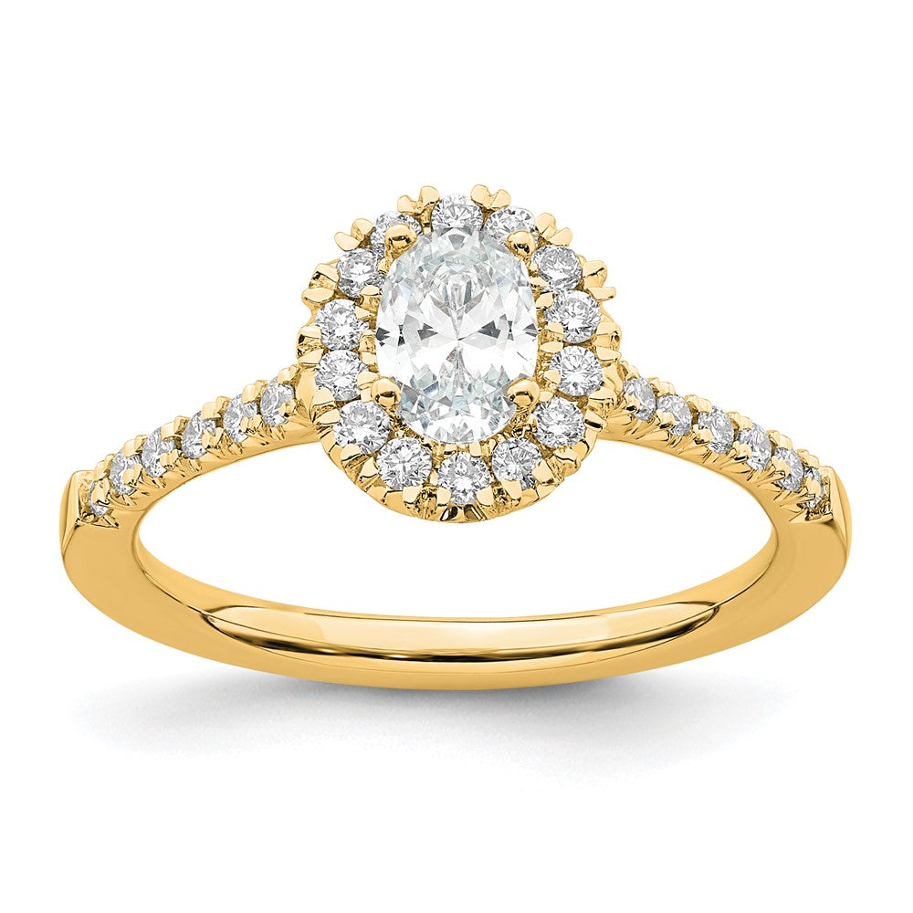 14k 1/3 carat Lab Grown Diamond VS/SI+ G+ 1/2 carat Center Oval Semi Mount Halo Engagement Ring