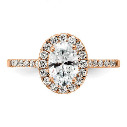 14k Rose Gold 3/8 carat Lab Grown Diamond VS/SI+ G+ 1 carat Center Oval Semi Mount Halo Engagement Ring