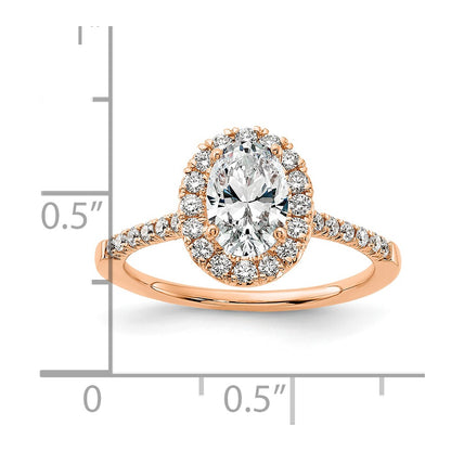 14k Rose Gold 3/8 carat Lab Grown Diamond VS/SI+ G+ 1 carat Center Oval Semi Mount Halo Engagement Ring