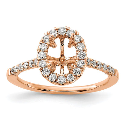 14k Rose Gold 3/8 carat Lab Grown Diamond VS/SI+ G+ 1 carat Center Oval Semi Mount Halo Engagement Ring