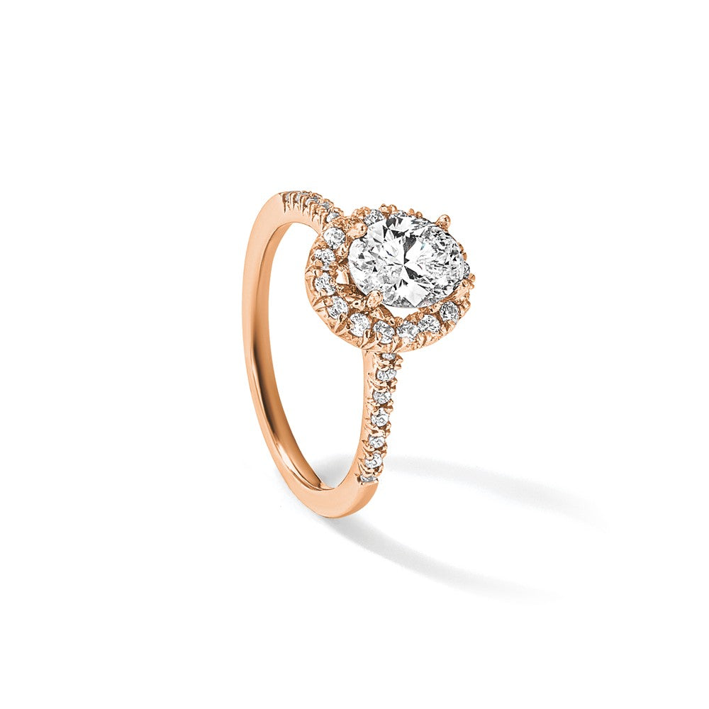 14k Rose Gold 1/3 carat Lab Grown Diamond VS/SI+ G+ 2 carat Center Oval Semi Mount Halo Engagement Ring