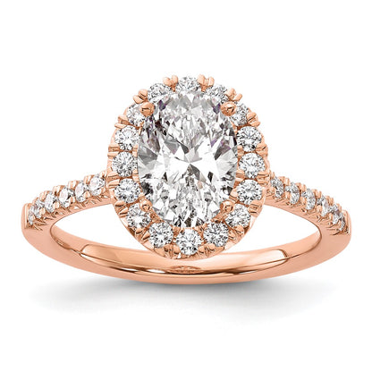 14k Rose Gold 1/2 carat Lab Grown Diamond VS/SI+ G+ 1 1/2 carat Center Oval Semi Mount Halo Engagement Ring