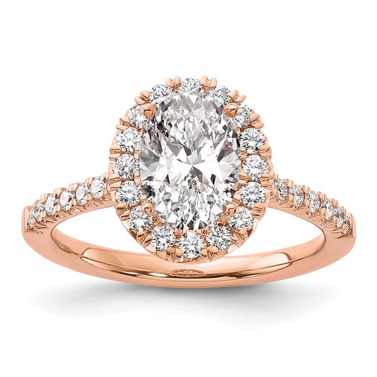 14k Rose Gold 1/2 carat Lab Grown Diamond VS/SI+ G+ 1 1/2 carat Center Oval Semi Mount Halo Engagement Ring