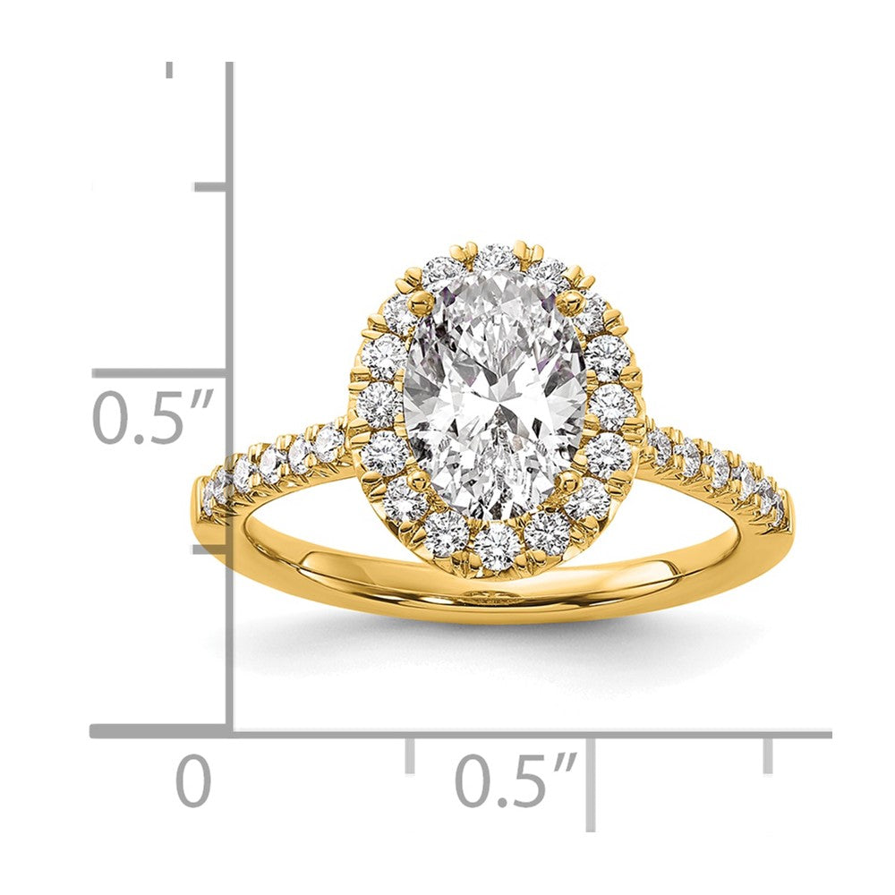 14k 1/2 carat Lab Grown Diamond VS/SI+ G+ 1 1/2 carat Center Oval Semi Mount Halo Engagement Ring