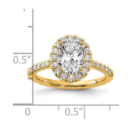 14k 1/2 carat Lab Grown Diamond VS/SI+ G+ 1 1/2 carat Center Oval Semi Mount Halo Engagement Ring