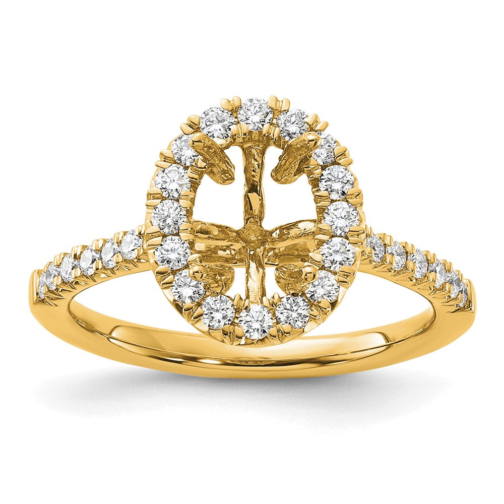14k 1/2 carat Lab Grown Diamond VS/SI+ G+ 1 1/2 carat Center Oval Semi Mount Halo Engagement Ring