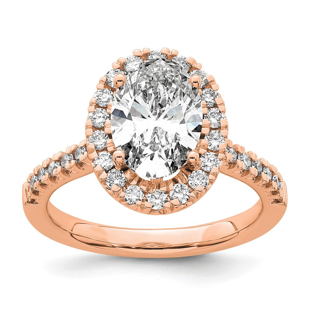 14k Rose Gold 1/3 carat Lab Grown Diamond VS/SI+ G+ 2 carat Center Oval Semi Mount Halo Engagement Ring