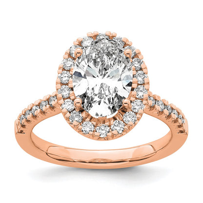 14k Rose Gold 1/3 carat Lab Grown Diamond VS/SI+ G+ 2 carat Center Oval Semi Mount Halo Engagement Ring