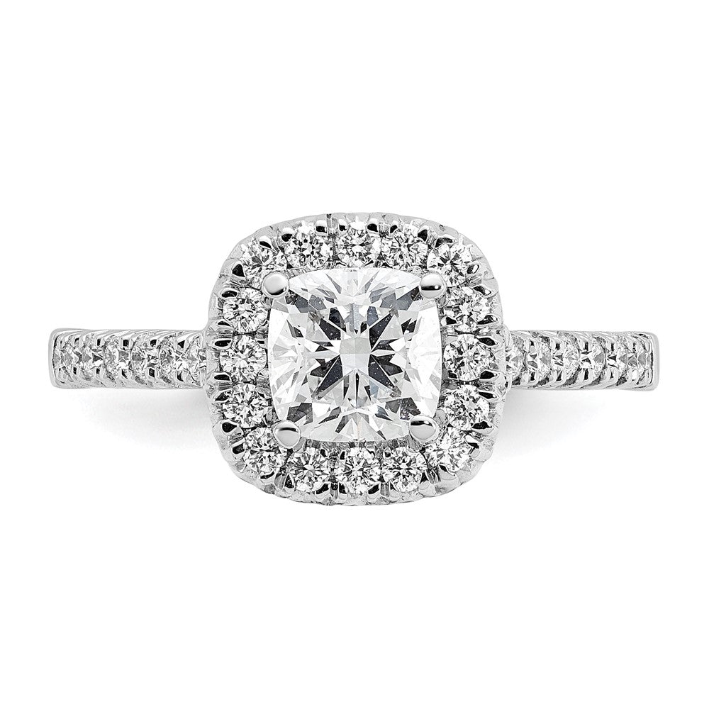 14k White Gold Halo (Holds 1 carat (5.9mm) Cushion Center) 3/8 carat Diamond Semi-mount Engagement Ring