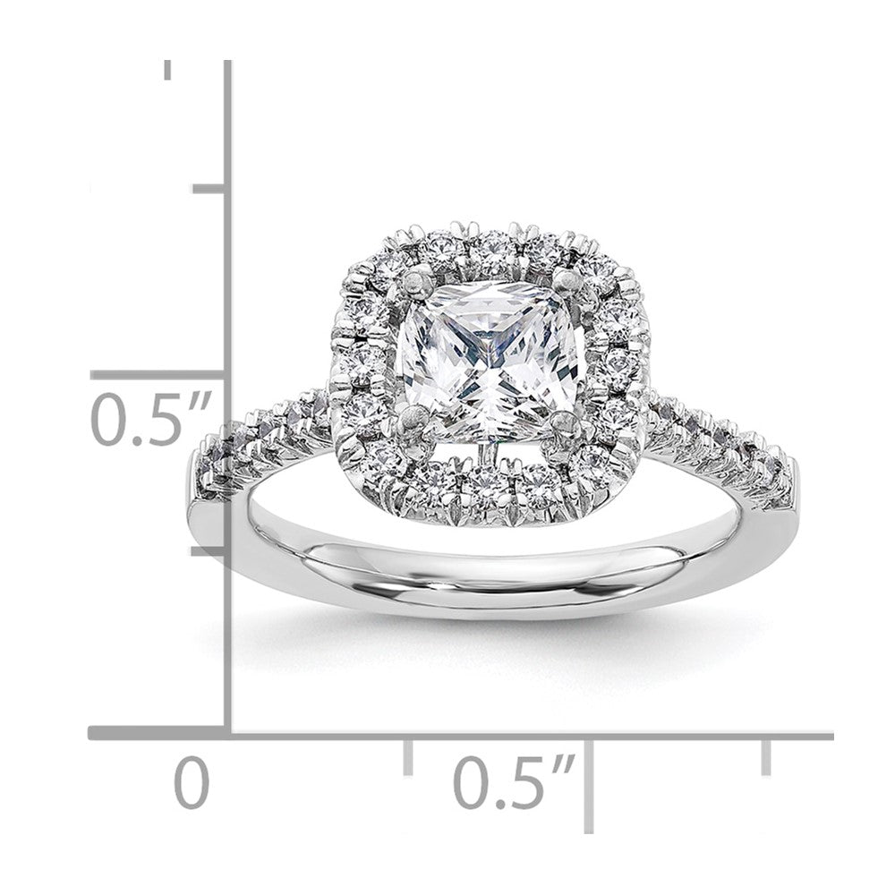 14k White Gold Halo (Holds 1 carat (5.9mm) Cushion Center) 3/8 carat Diamond Semi-mount Engagement Ring